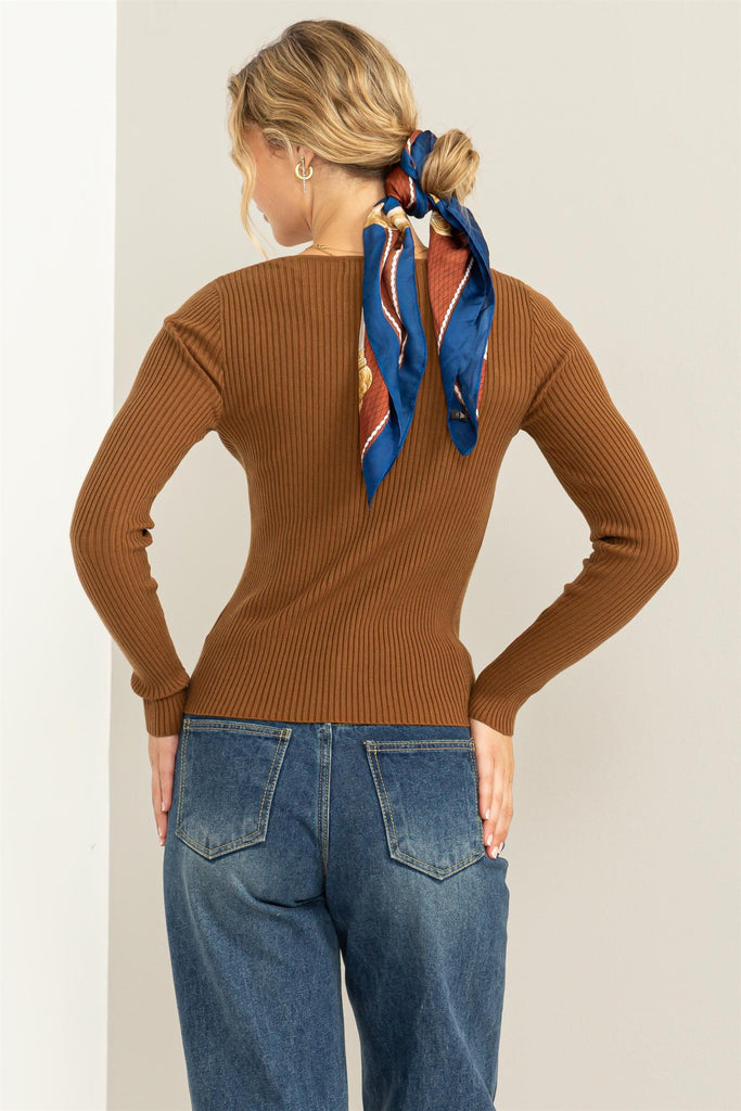 Ribbed Fitted V-Neck Sweater - Closet Space