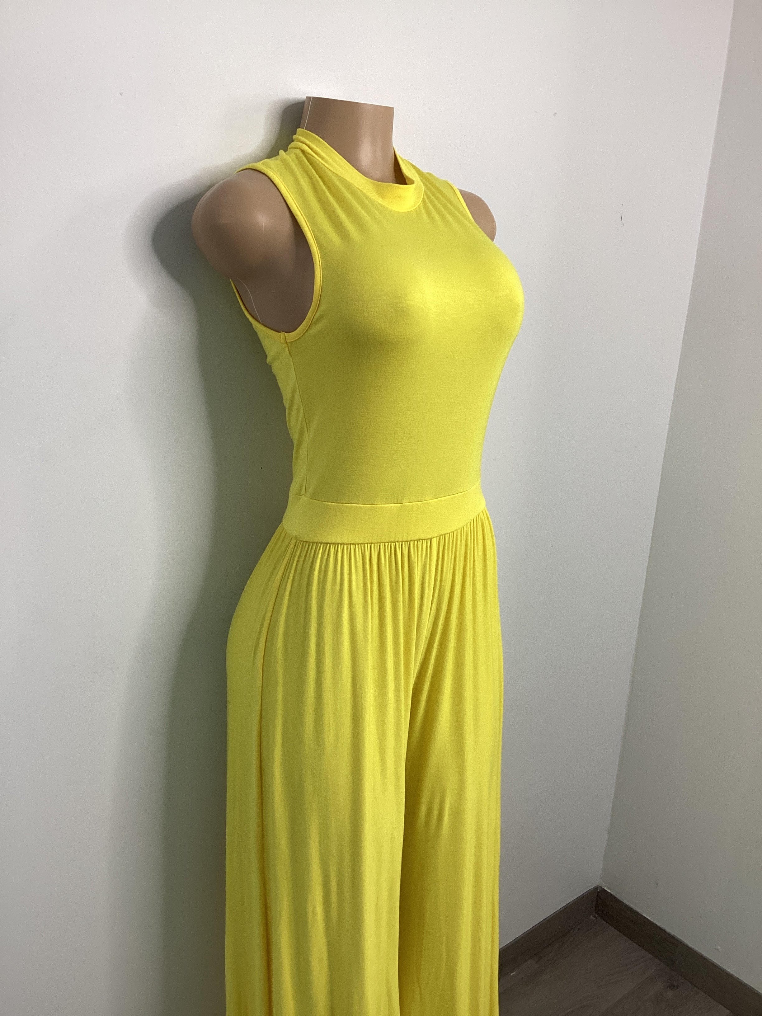 Solid Rayon Mock Neck Wide Pant Jumpsuit - Closet Space