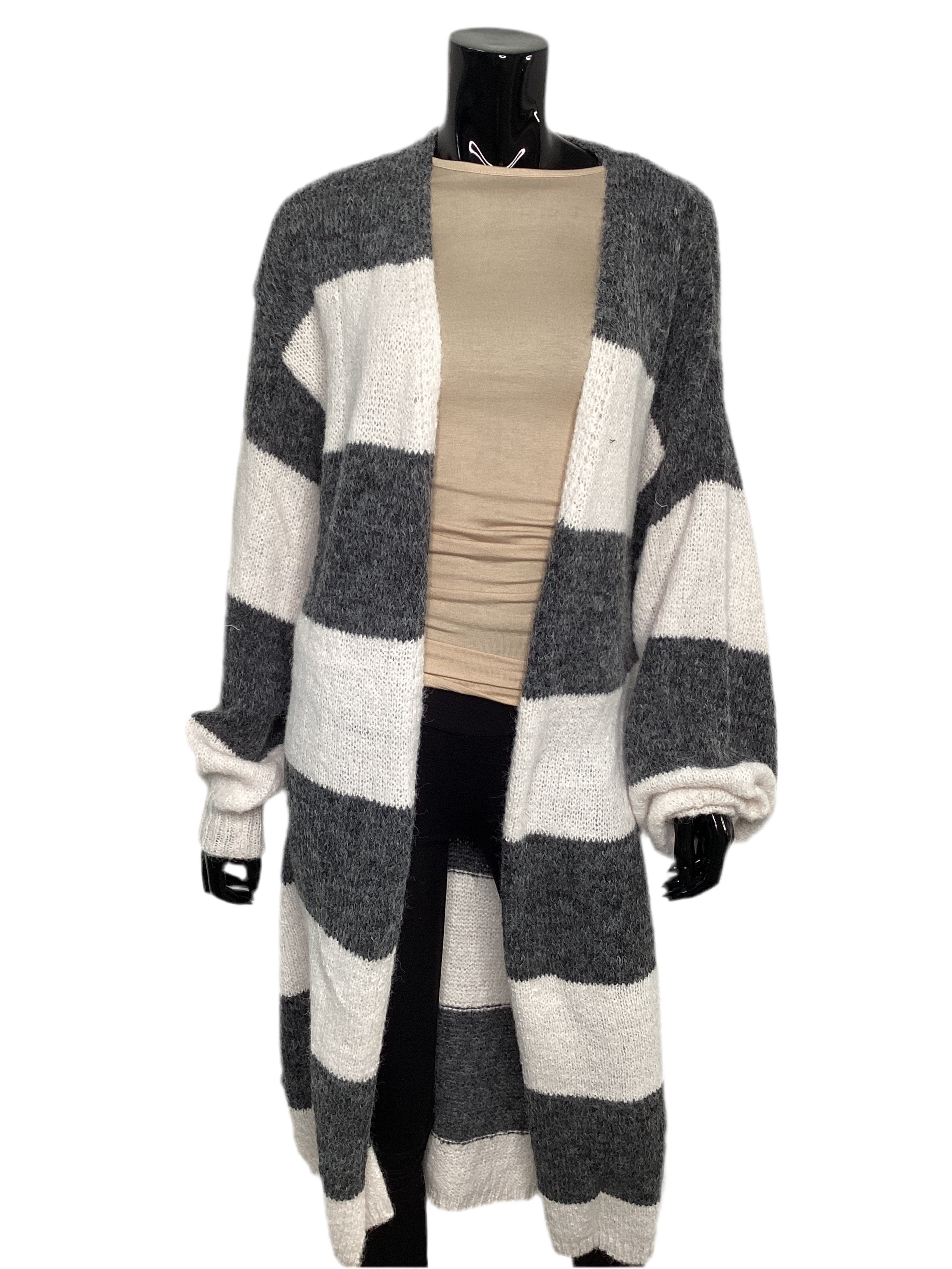 Cozy Long Open Striped Cardigan