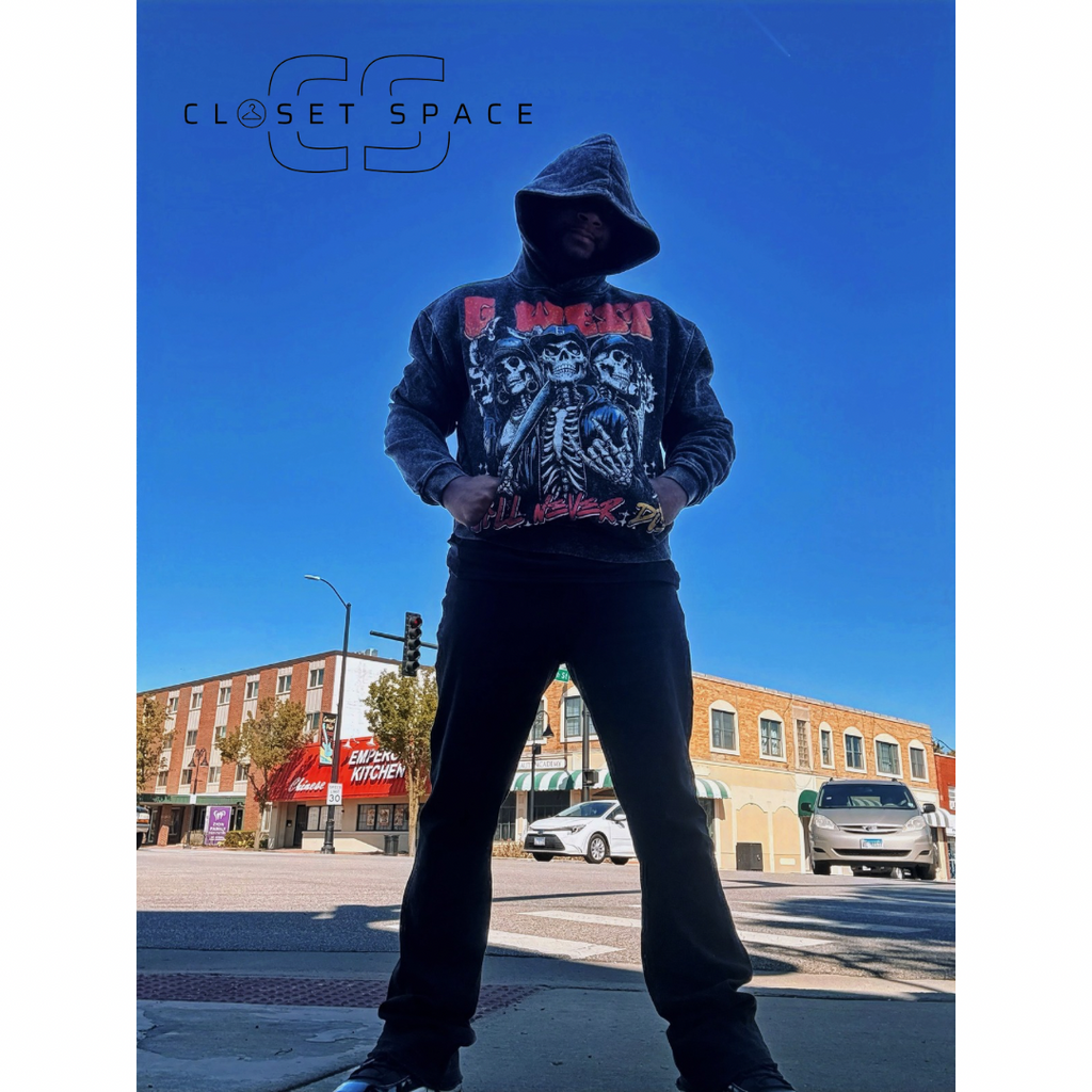 G-WEST - Graphic Skeleton Hoodie – Streetwear Pullover “We’ll Never Die”