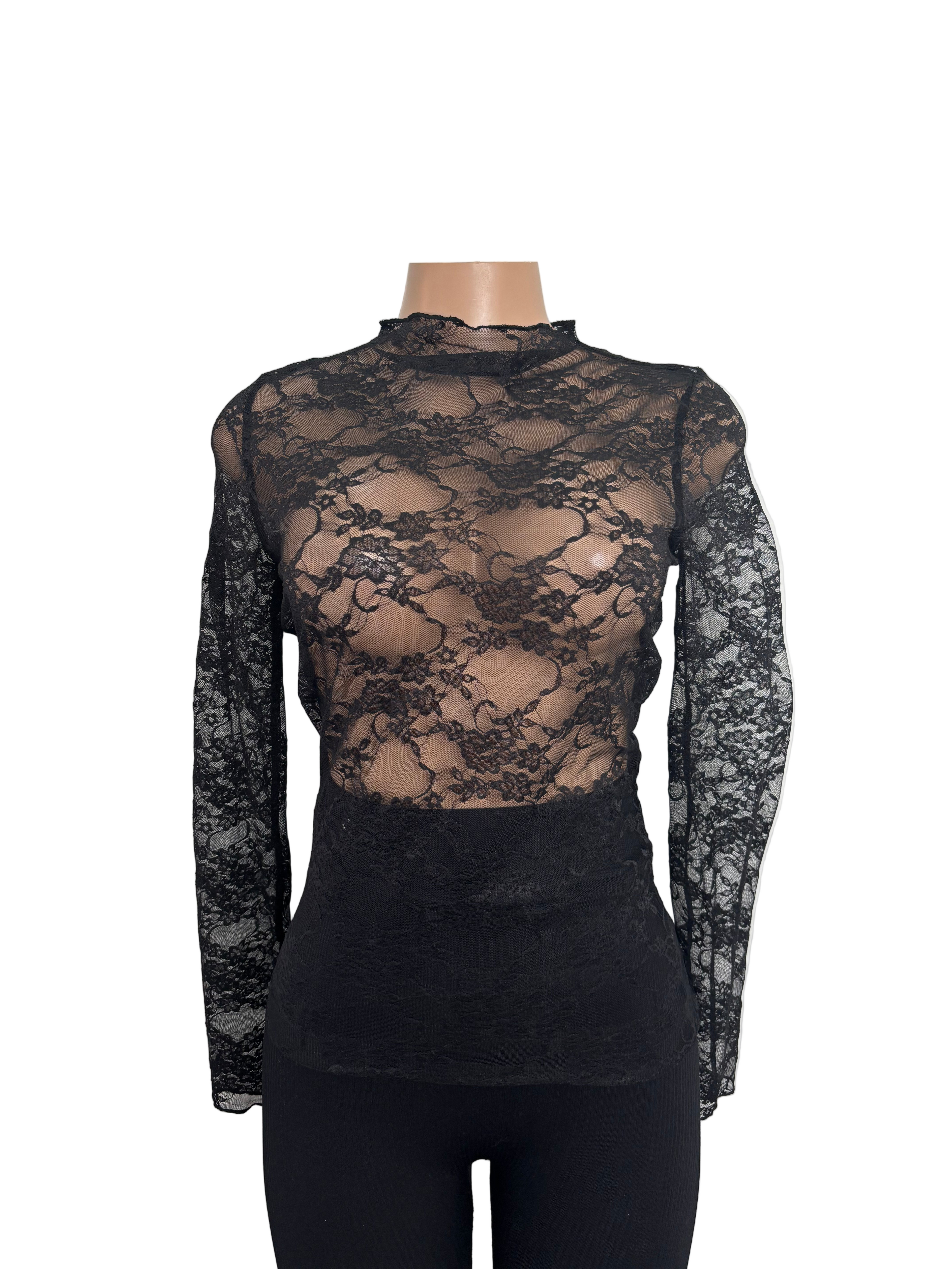 Sheer Black Lace Long Sleeve Top