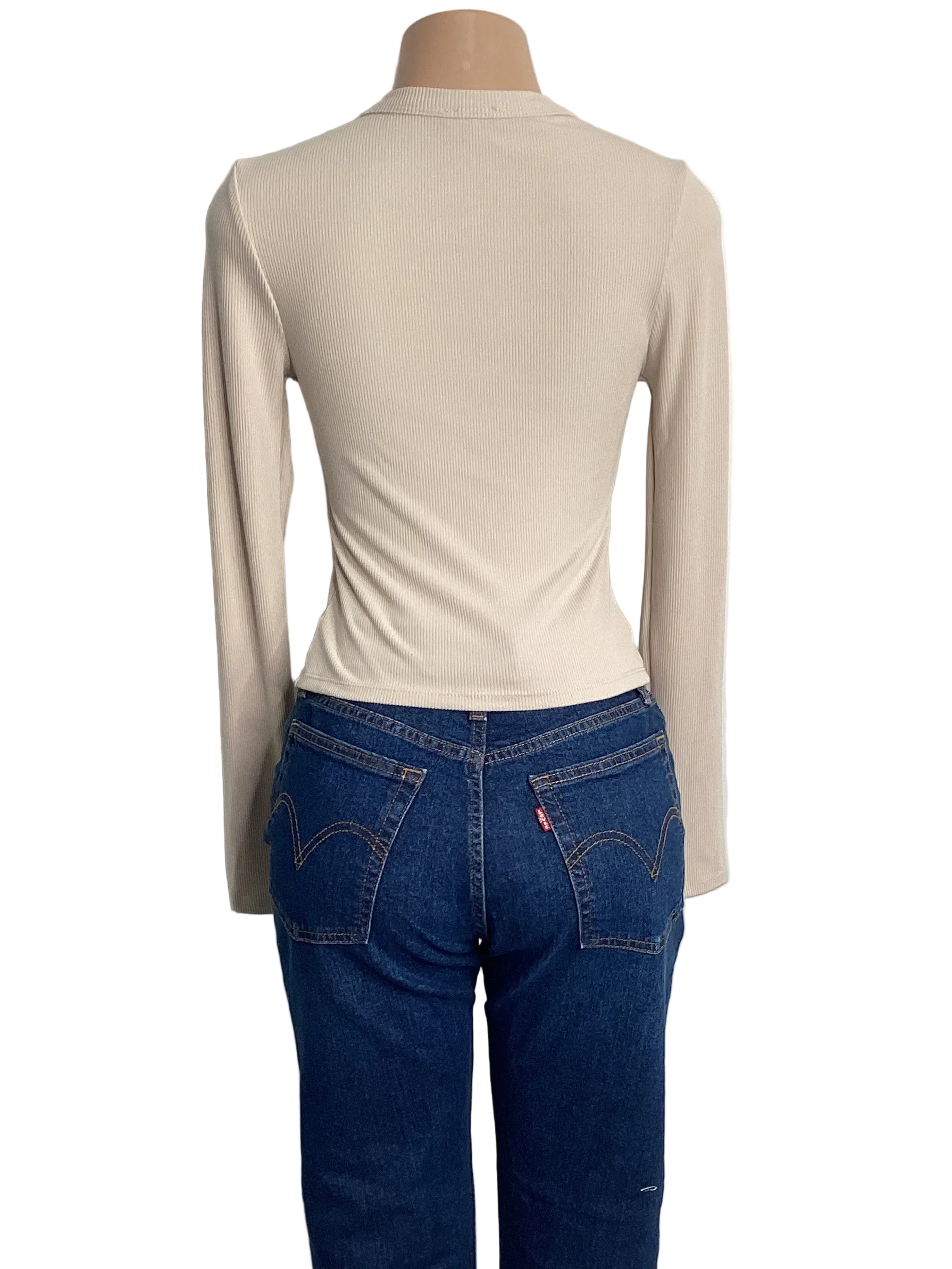 Ribbed Henley Long Sleeve Top