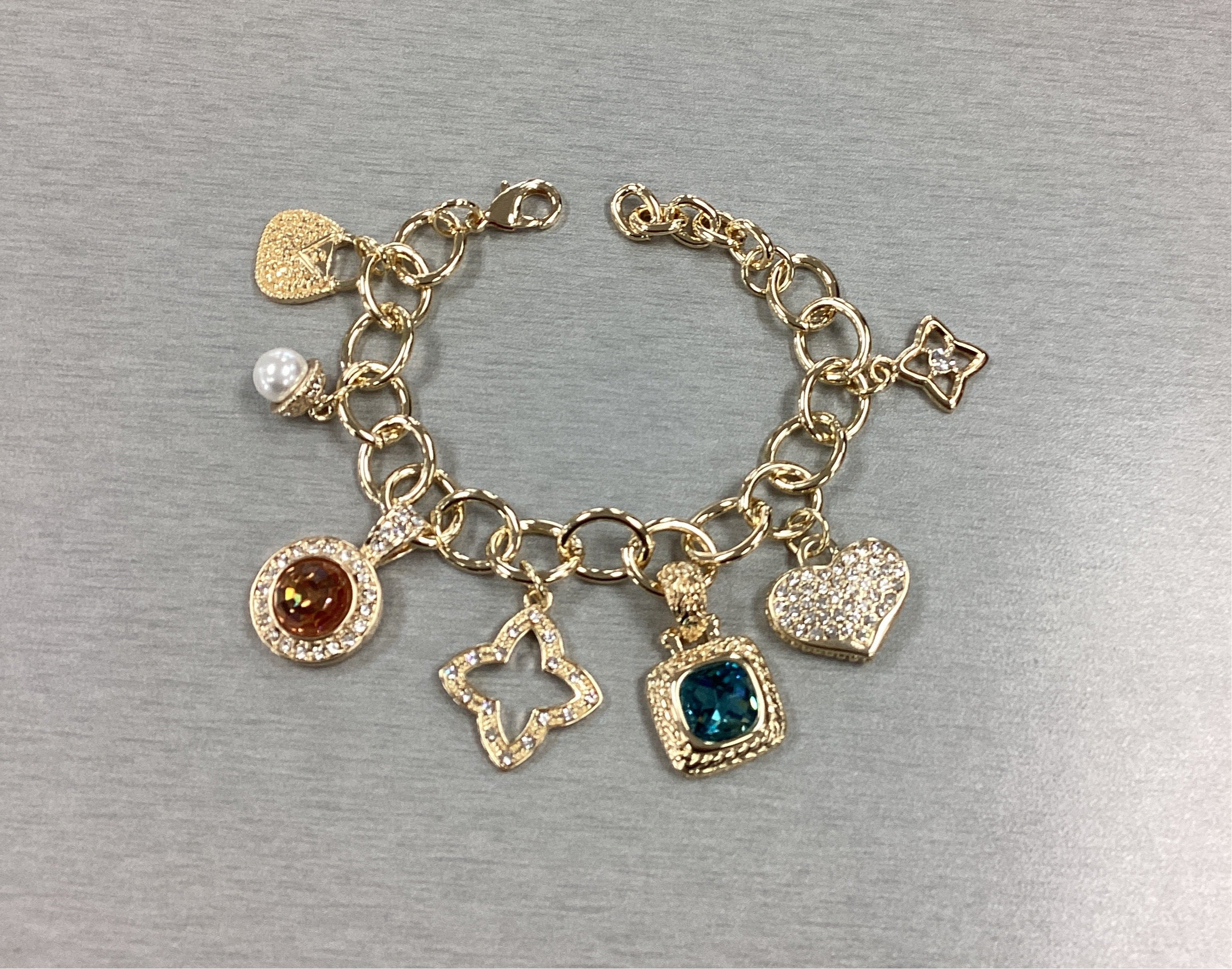 Charm Bracelet With Crystal, Pearl & Gemstone Accents