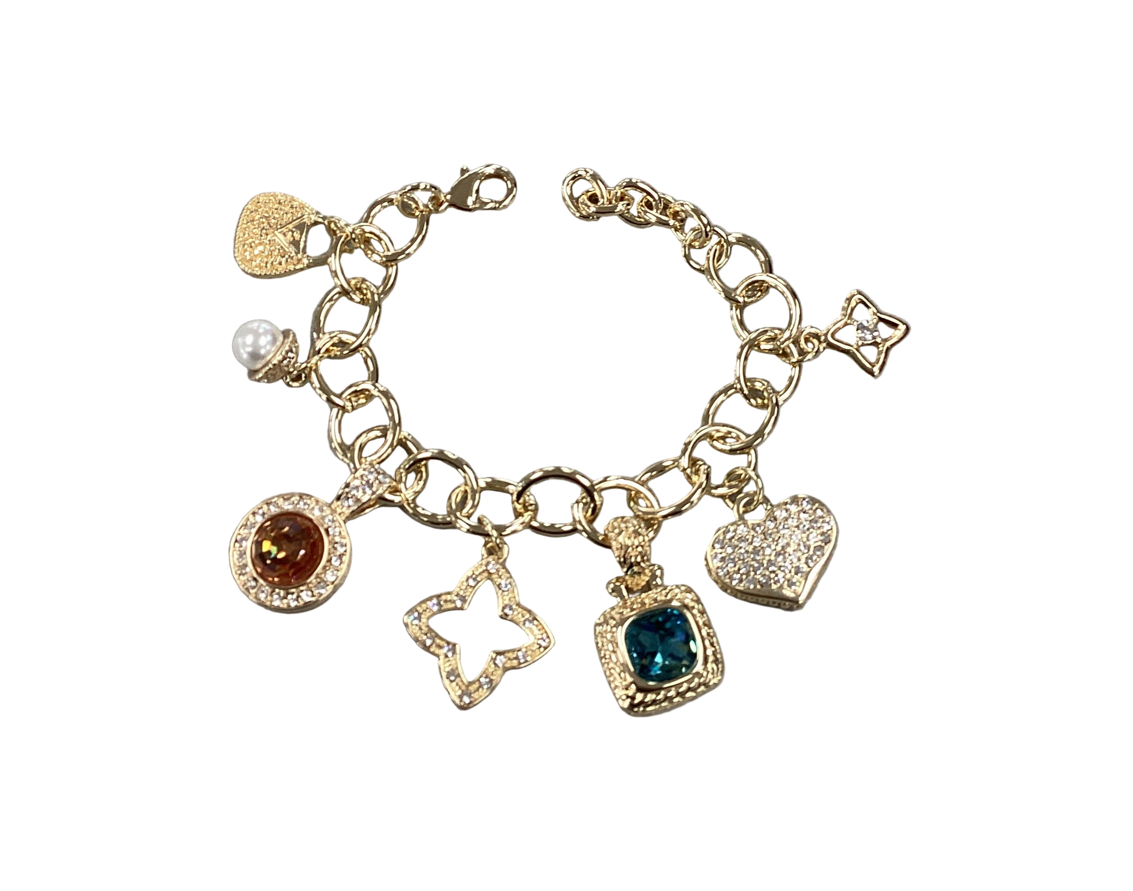 Charm Bracelet With Crystal, Pearl & Gemstone Accents