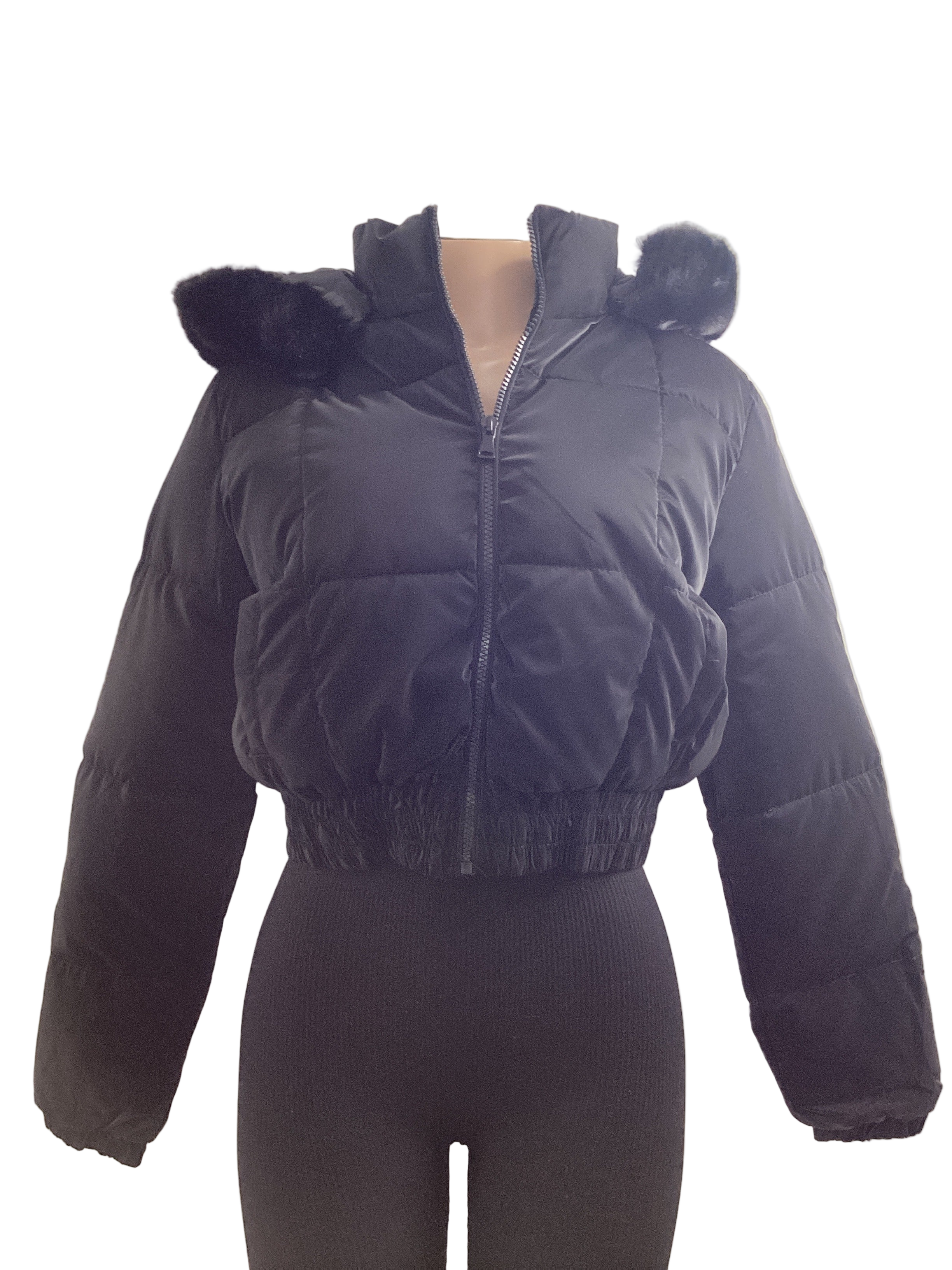 Puffed Fur Hooded Jacket