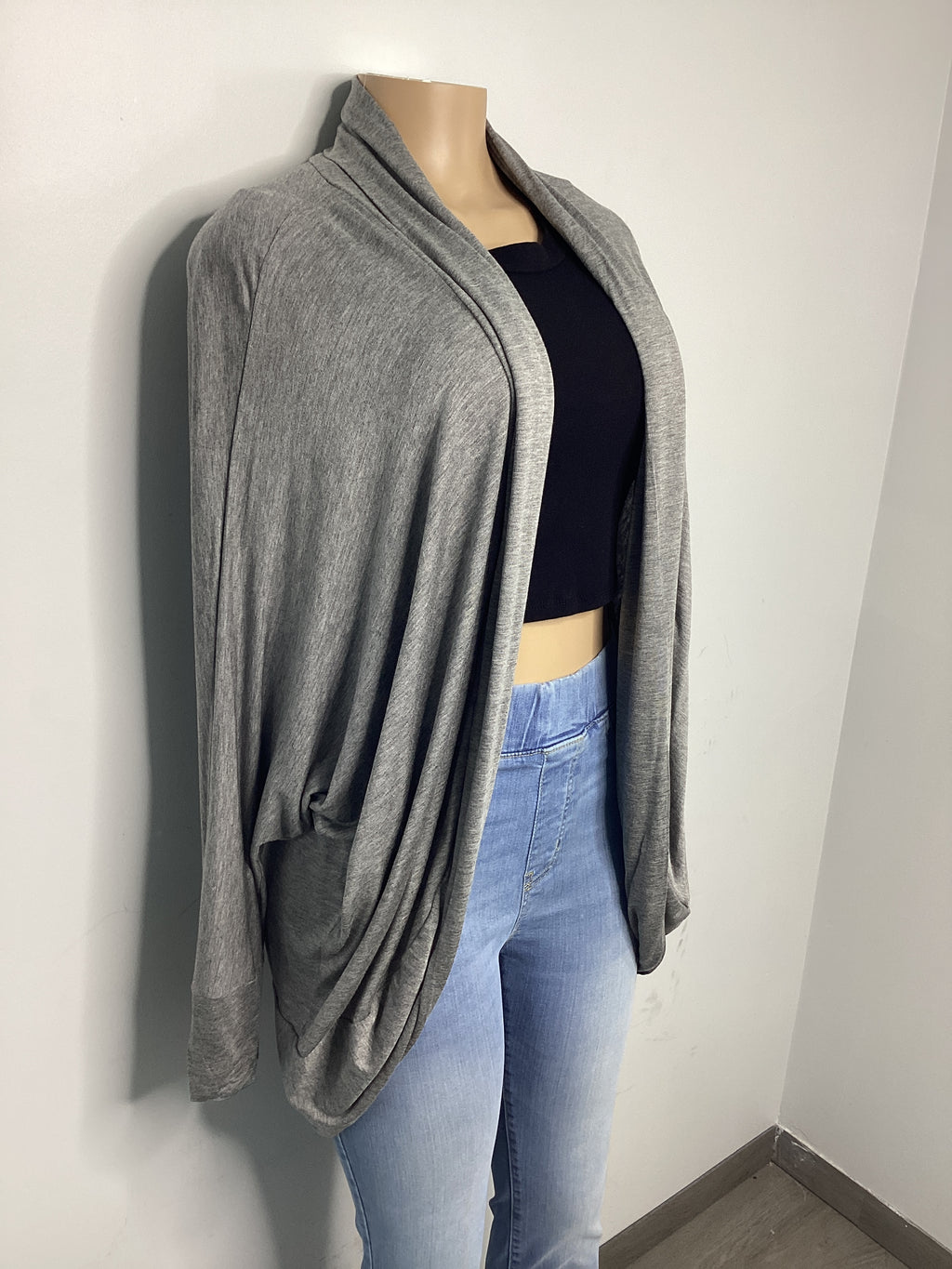 Curvy - Dolmen Sleeves Round Hem Cardigan - Closet Space