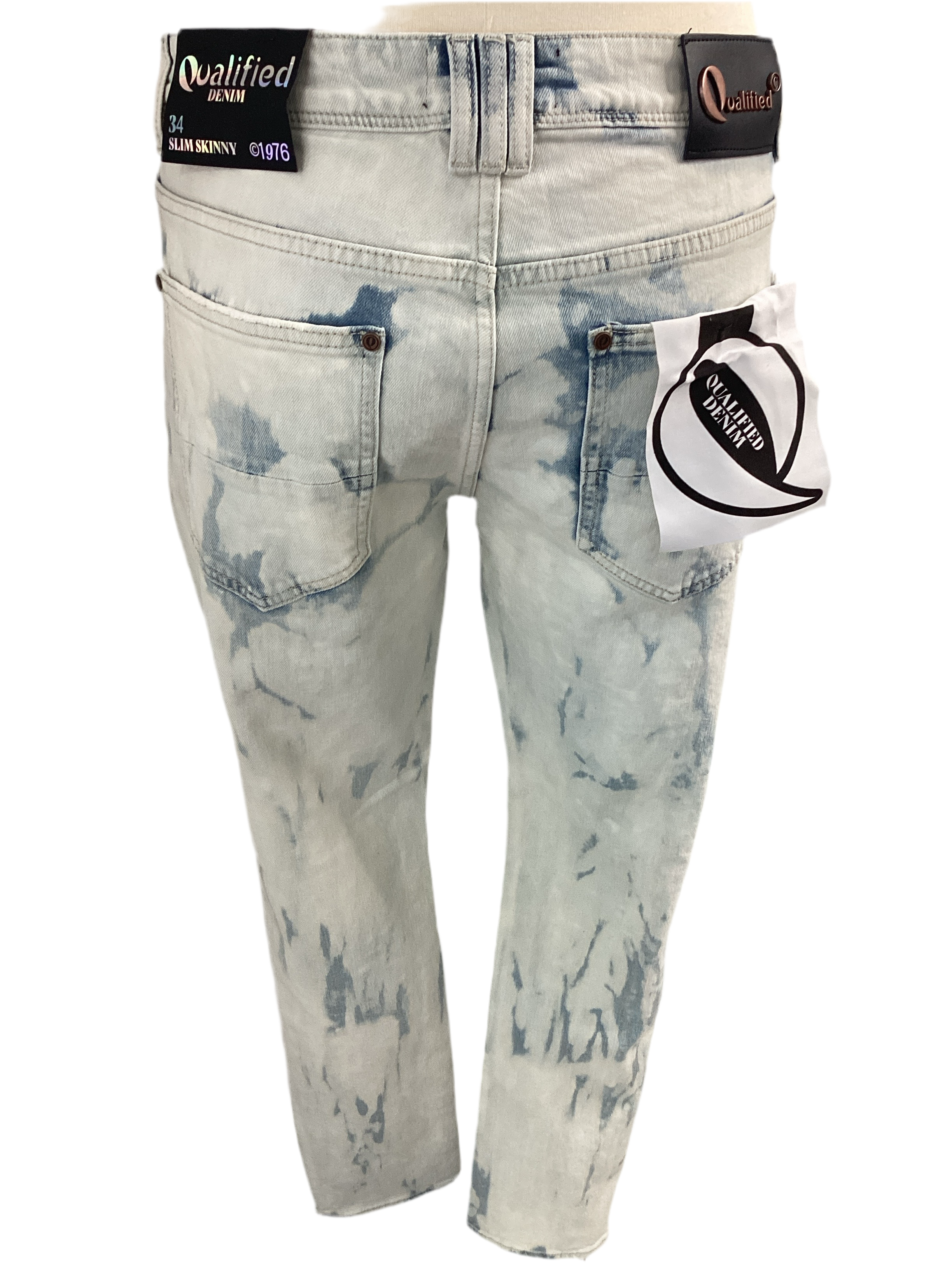 Qualified Denim Acid Wash Rips And Tears Jeans