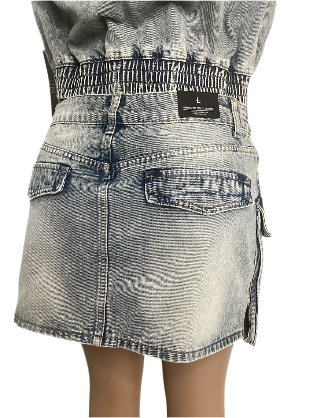 Dirty Wash Multi Pocket Denim Skirt