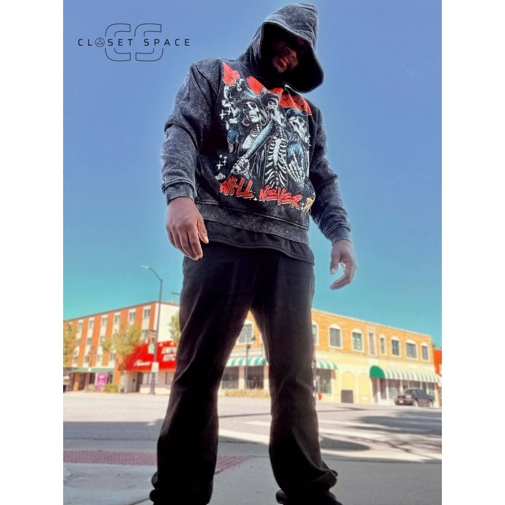G-WEST - Graphic Skeleton Hoodie – Streetwear Pullover “We’ll Never Die”