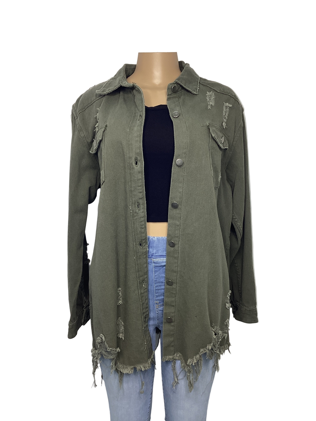 Curvy - Distressed Denim Shirt