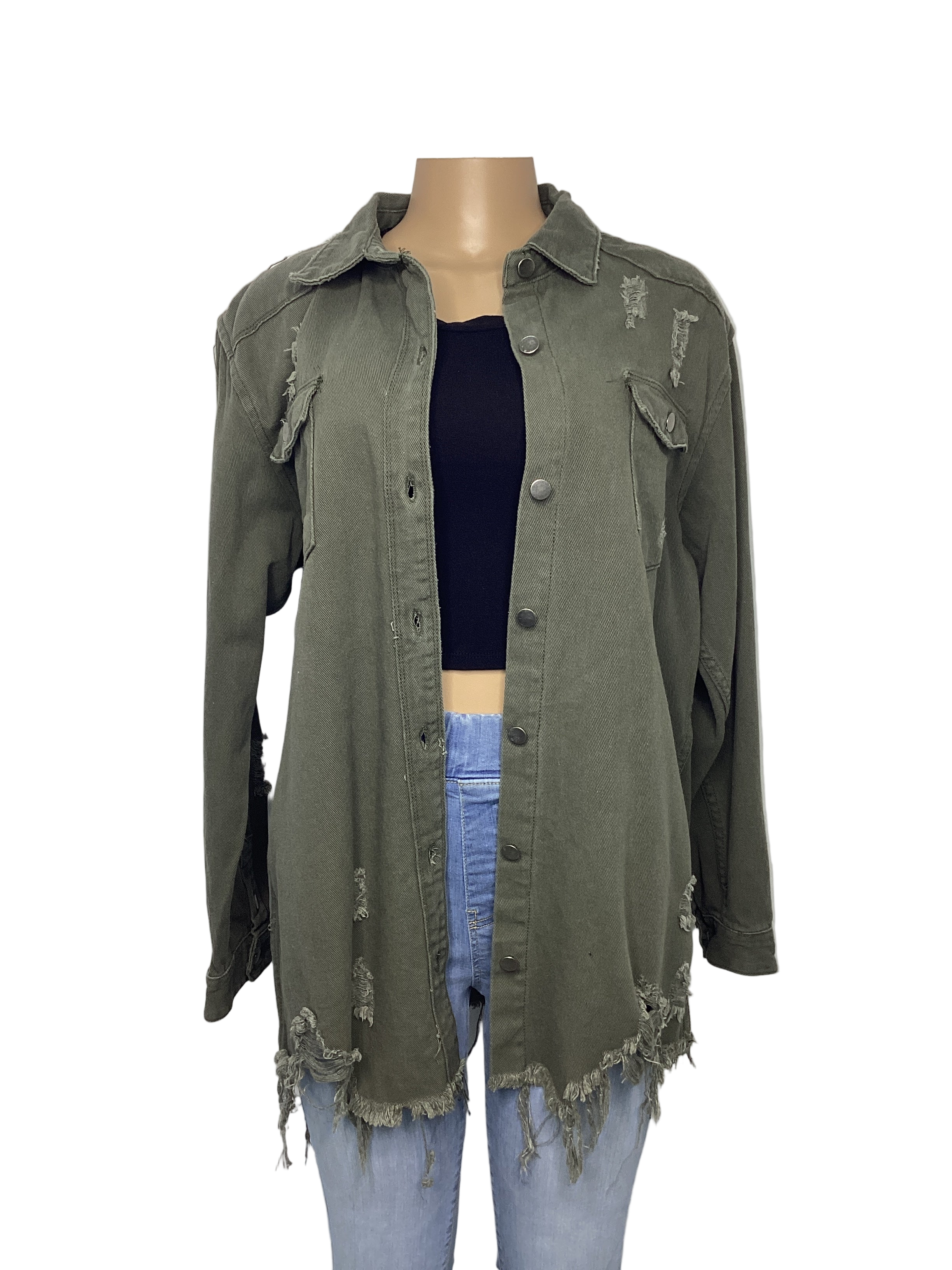 Curvy - Distressed Denim Shirt