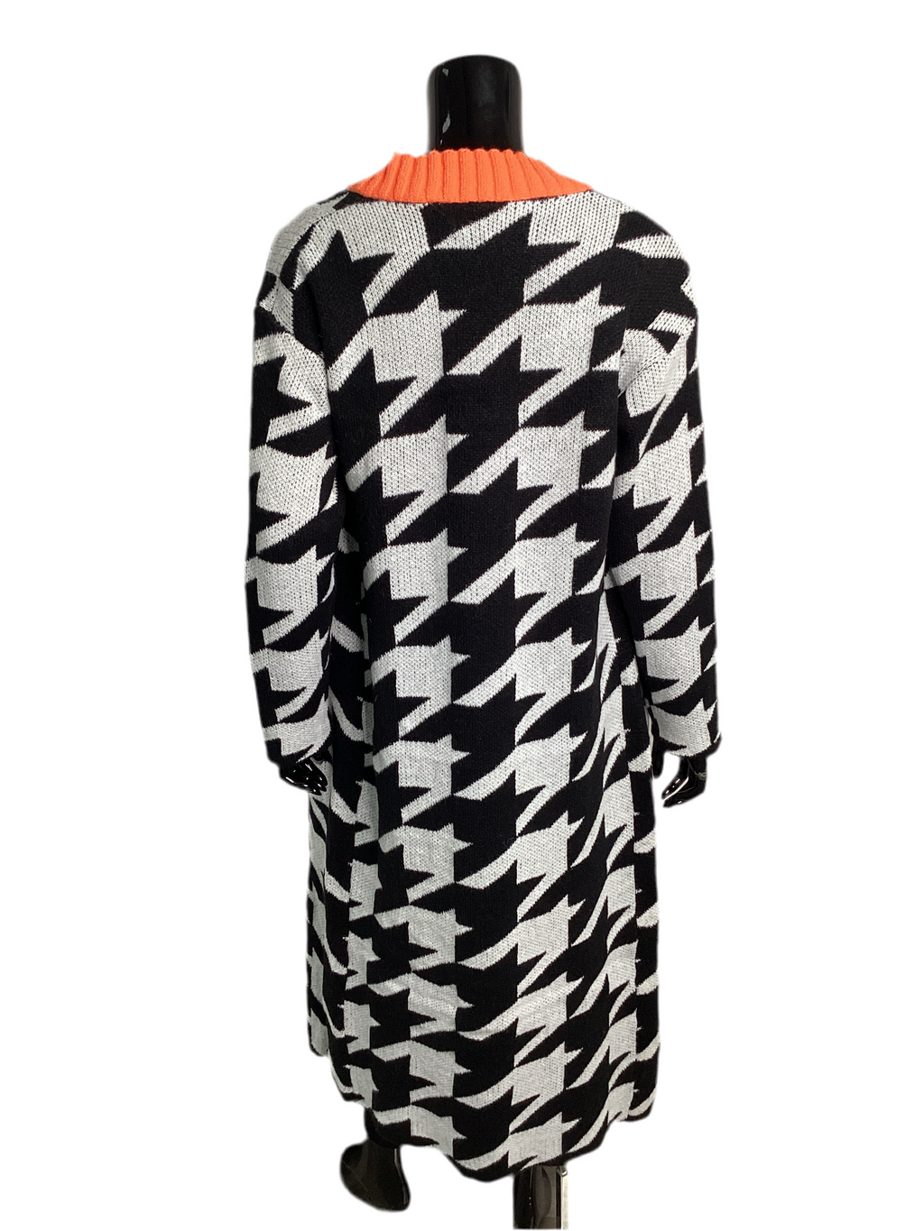 Houndstooth Open Front Long Cardigan