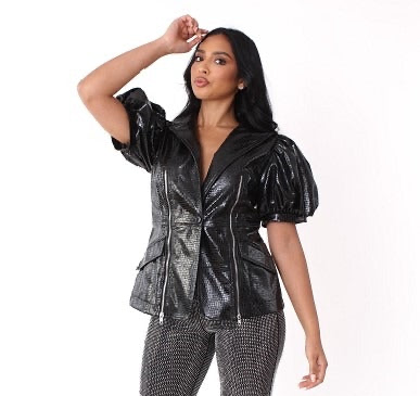 Croc Textured Faux Leather Blazer