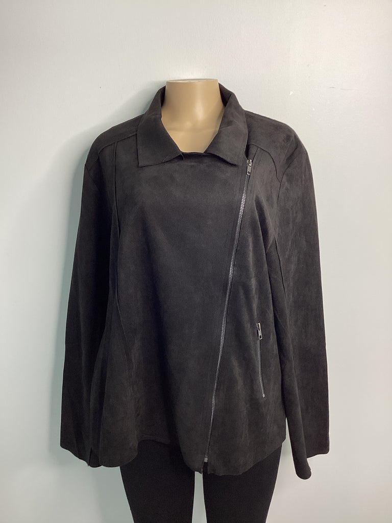 Solid Suede Rider Jacket w/ Zip Front & Pockets - Closet Space