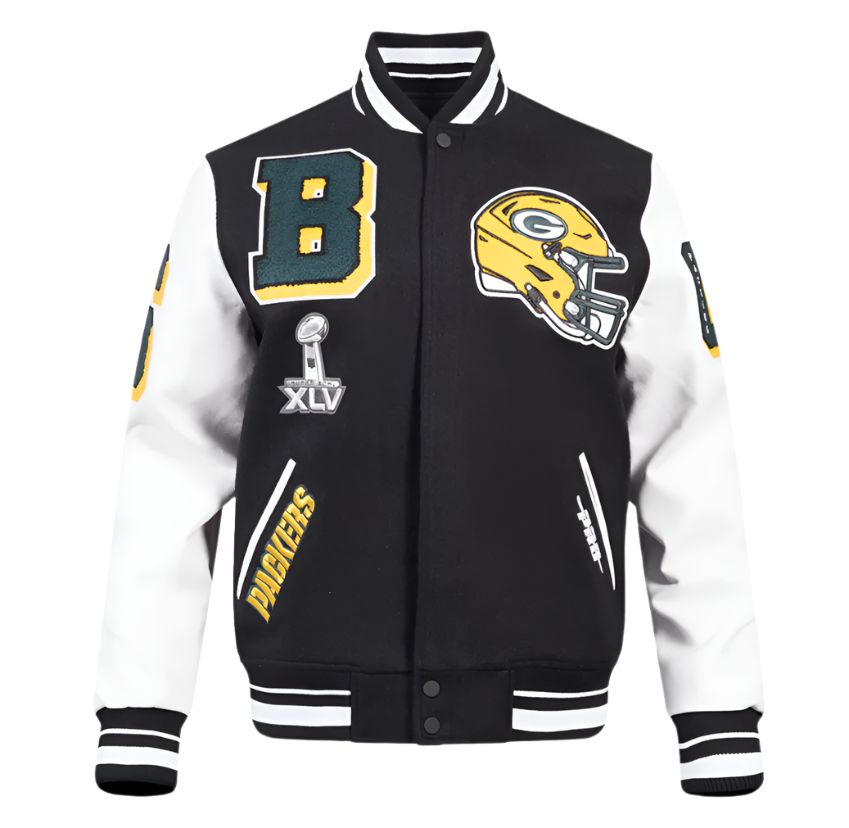 PRO-STANDARD Green Bay Packers Mashup Rib Wool Varsity Jacket