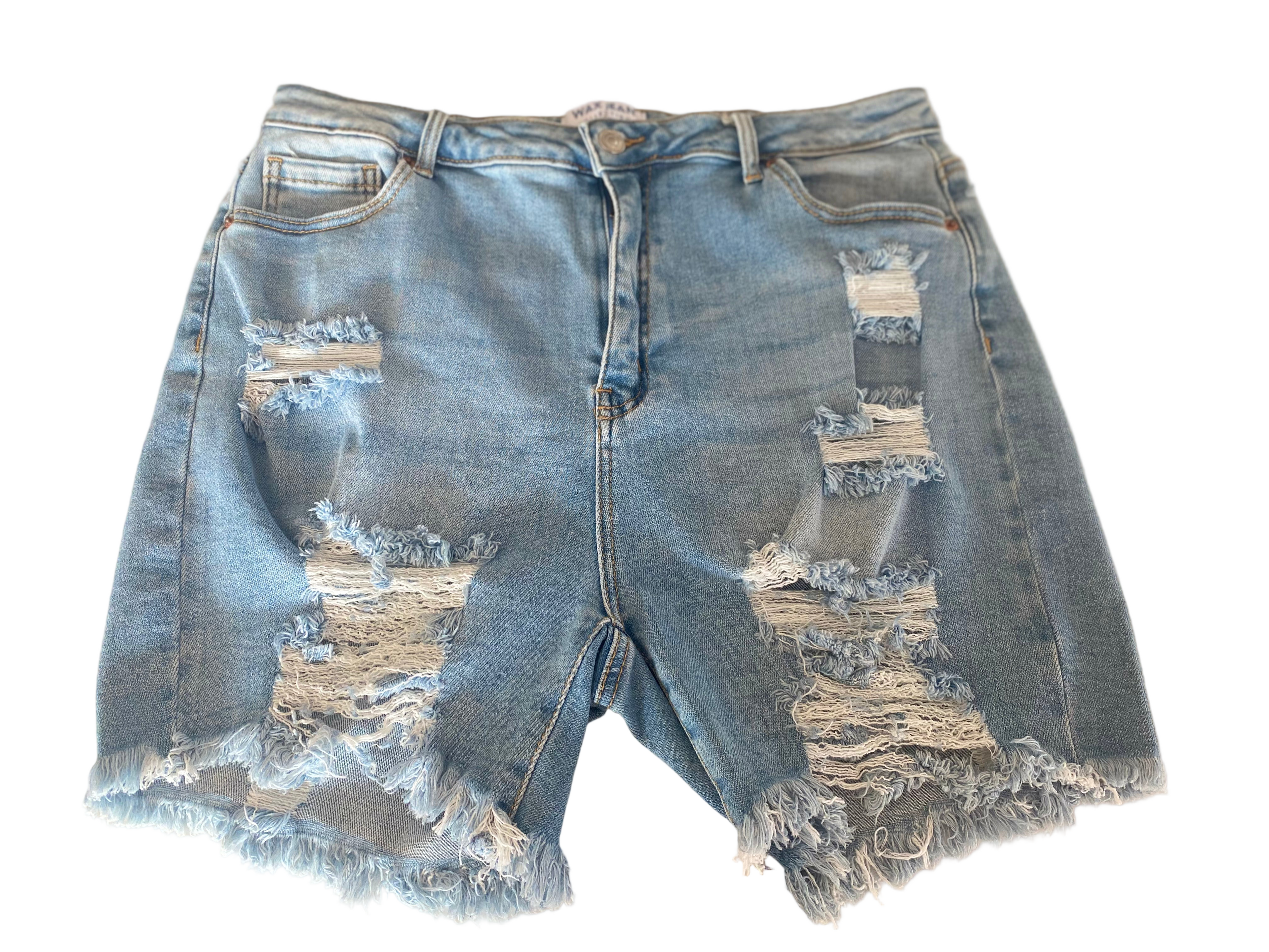 Curvy - Distressed Denim Mom Shorts