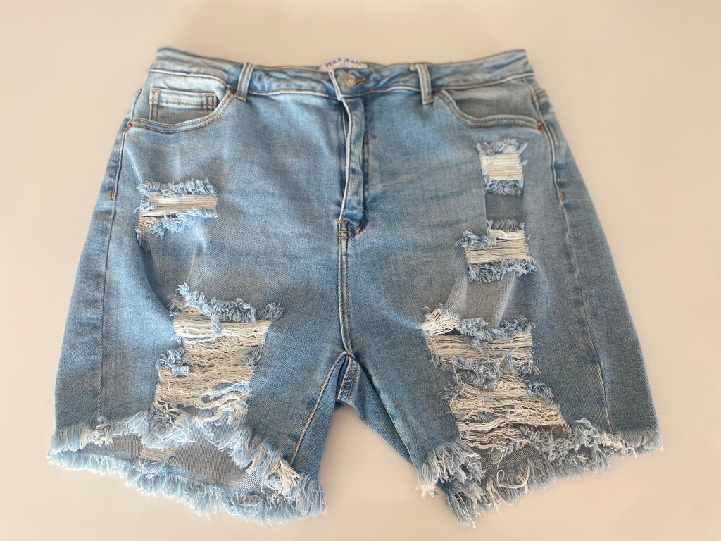 Curvy - Distressed Denim Mom Shorts - Closet Space