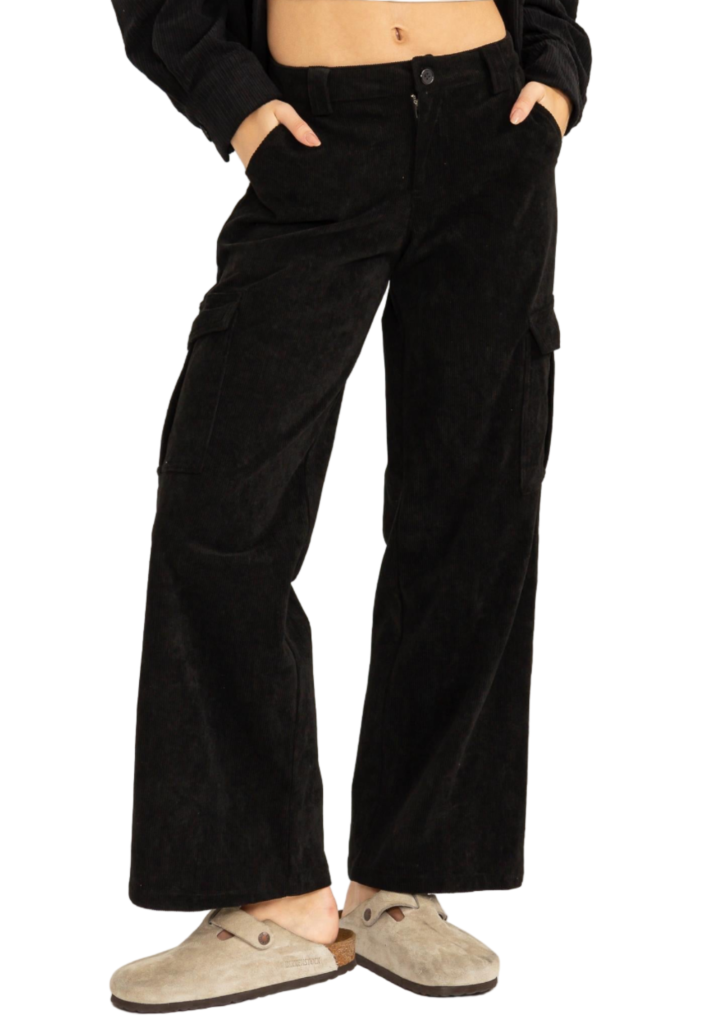 Wide Leg Corduroy Cargo Pants