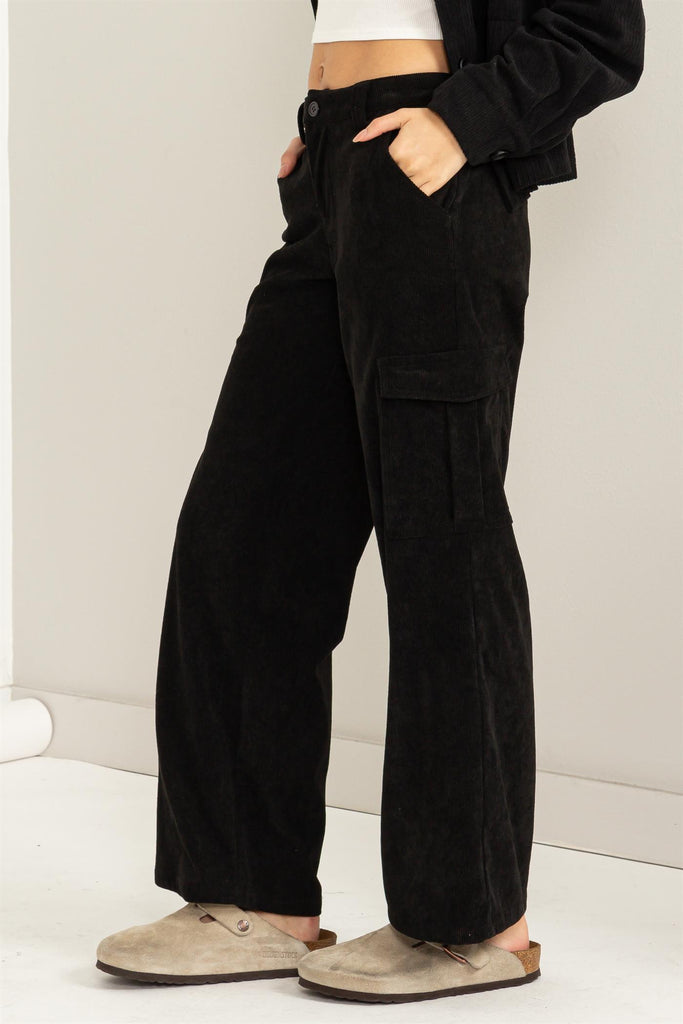 Wide Leg Corduroy Cargo Pants - Closet Space