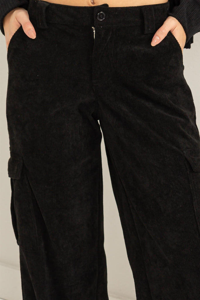 Wide Leg Corduroy Cargo Pants - Closet Space