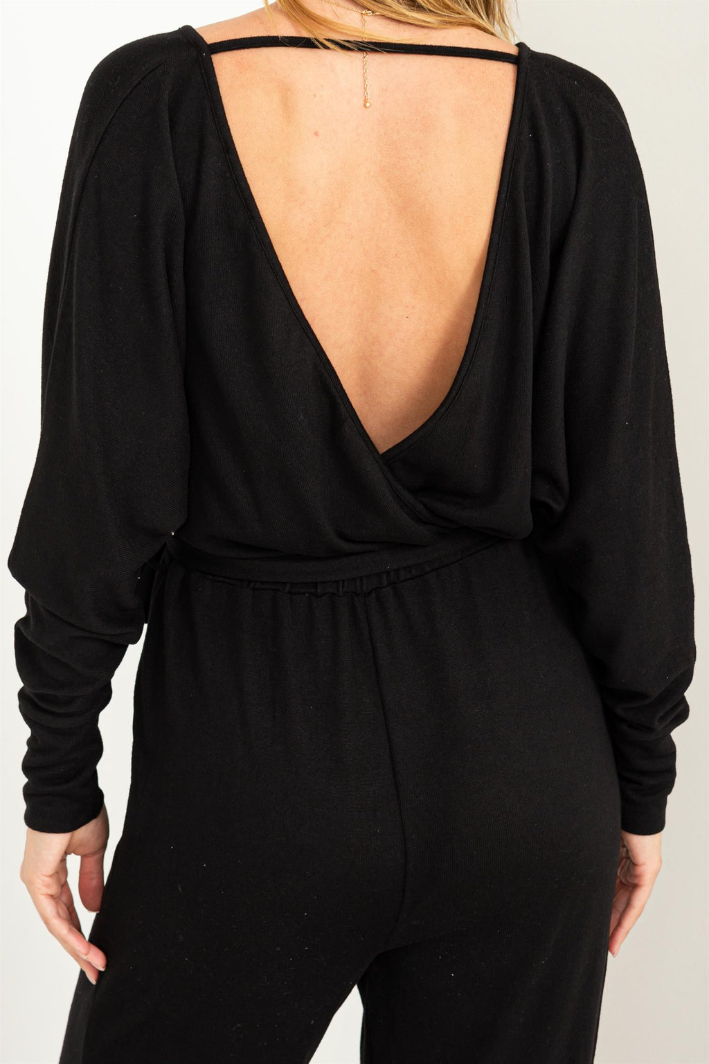 Tie Waist Long Sleeve Jumpsuit - Closet Space