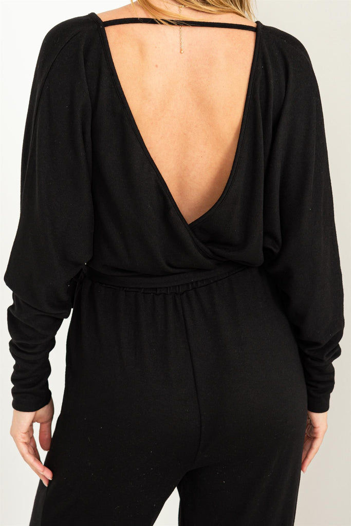 Tie Waist Long Sleeve Jumpsuit - Closet Space