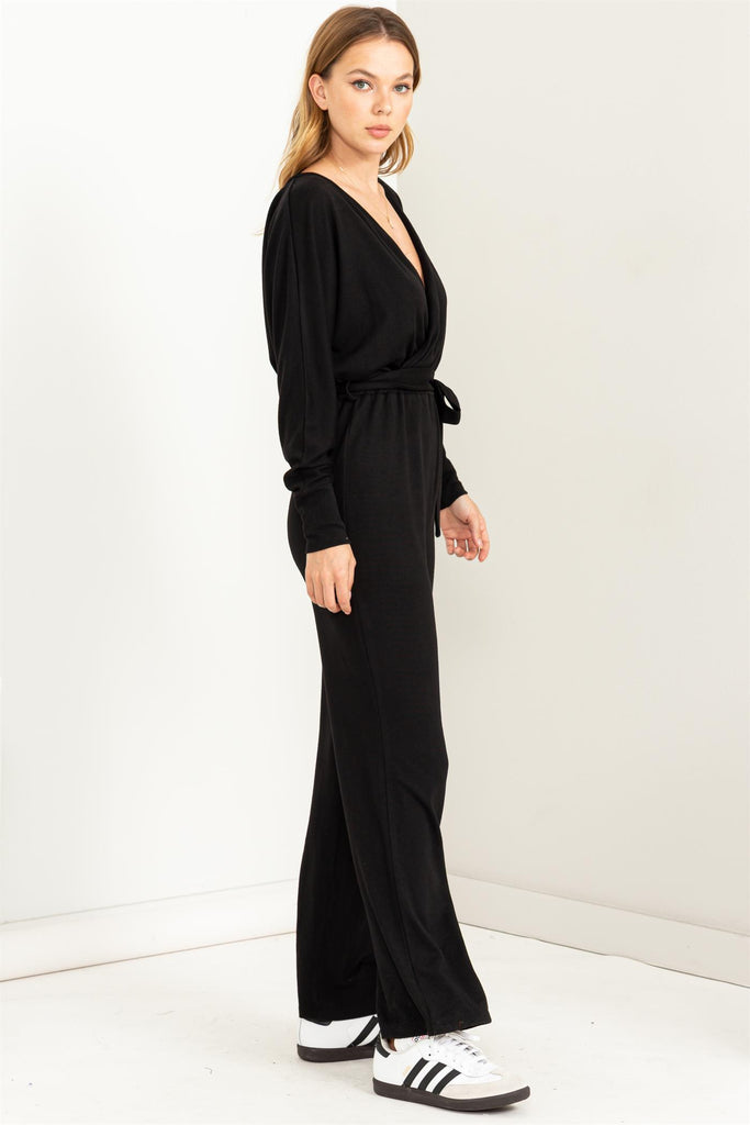 Tie Waist Long Sleeve Jumpsuit - Closet Space