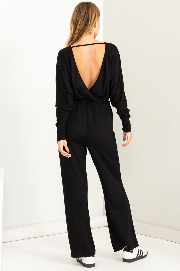 Tie Waist Long Sleeve Jumpsuit - Closet Space