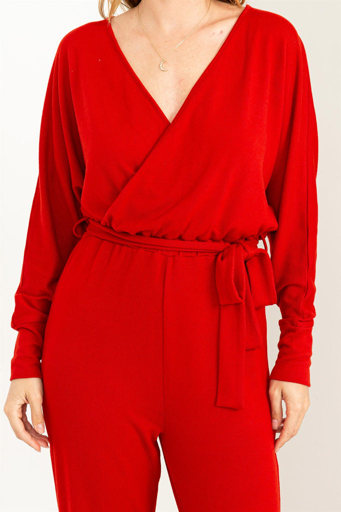 Tie Waist Long Sleeve Jumpsuit - Closet Space