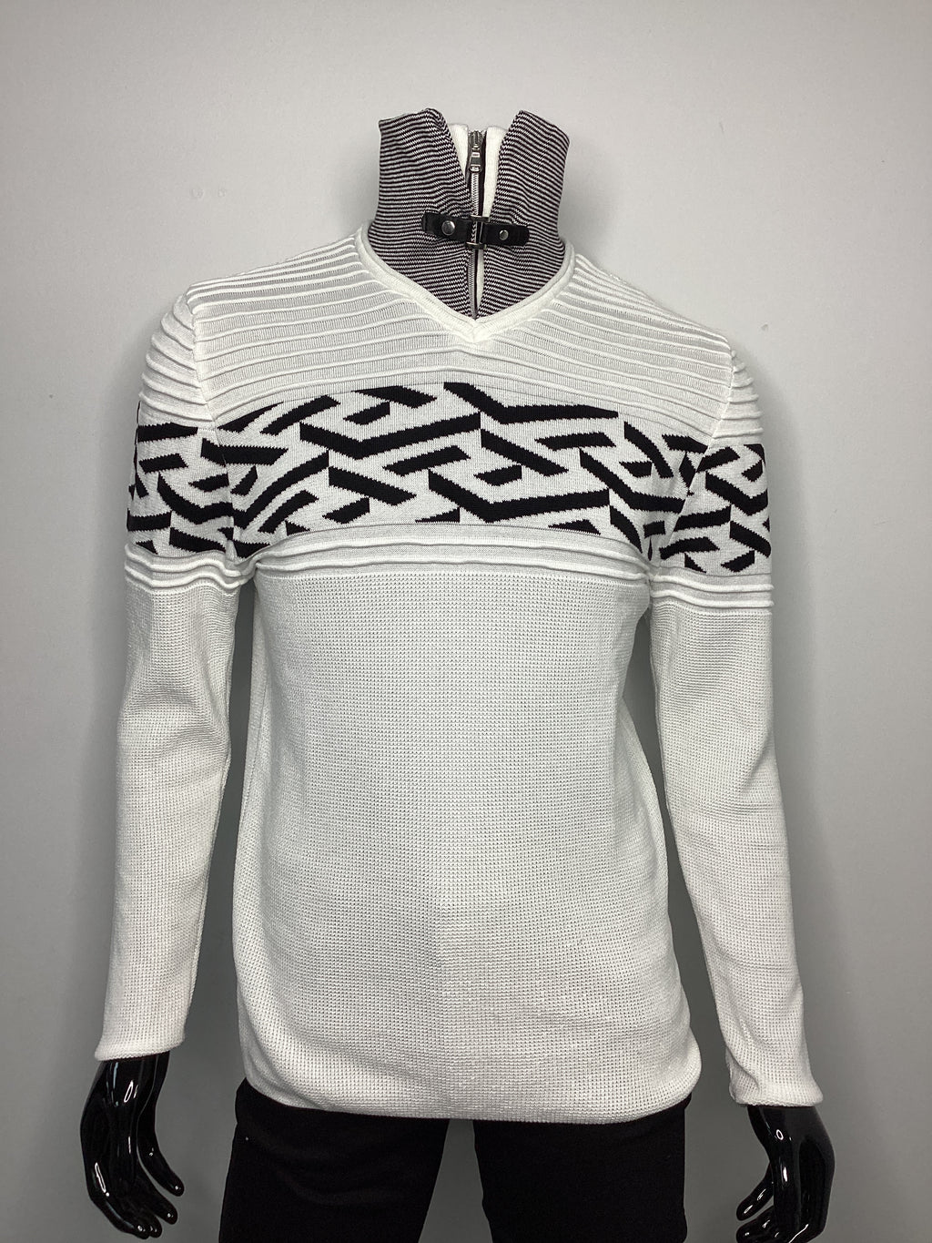 Quarter-Zip Buckle Detail High-Neck Sweater - Closet Space