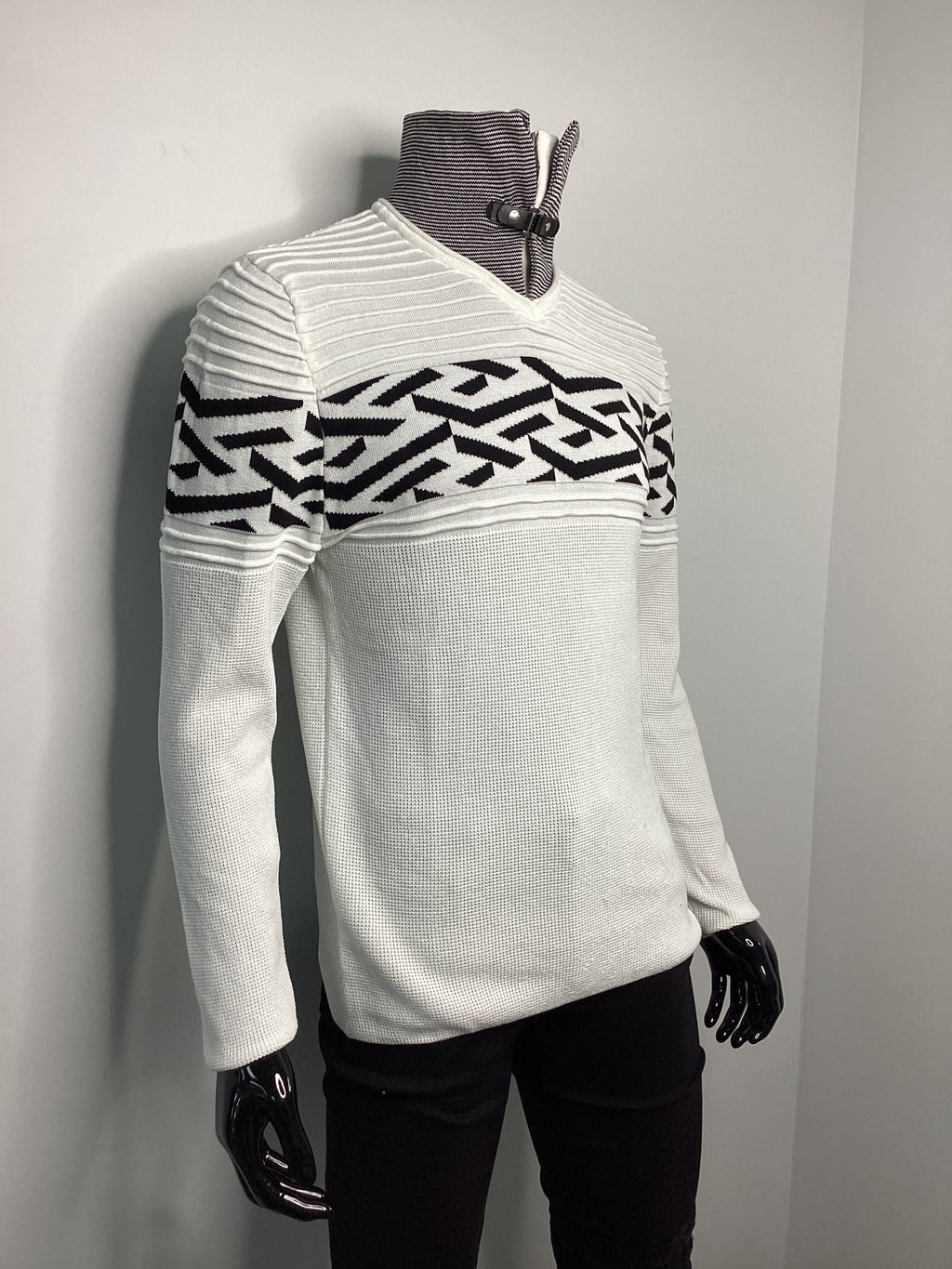 Quarter-Zip Buckle Detail High-Neck Sweater - Closet Space