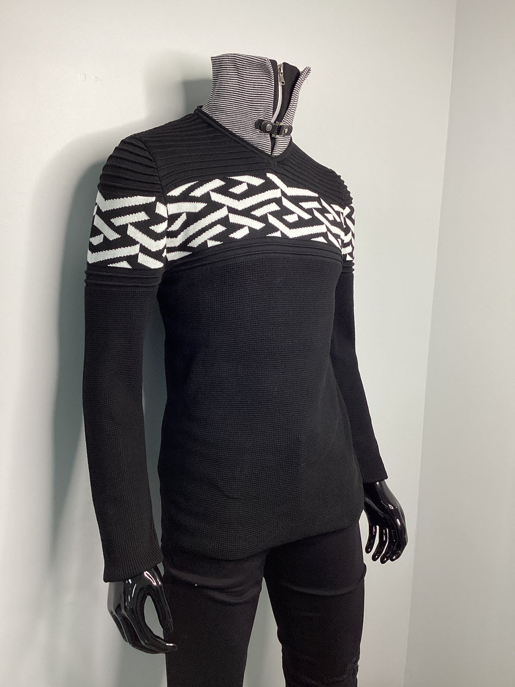 Quarter-Zip Buckle Detail High-Neck Sweater - Closet Space