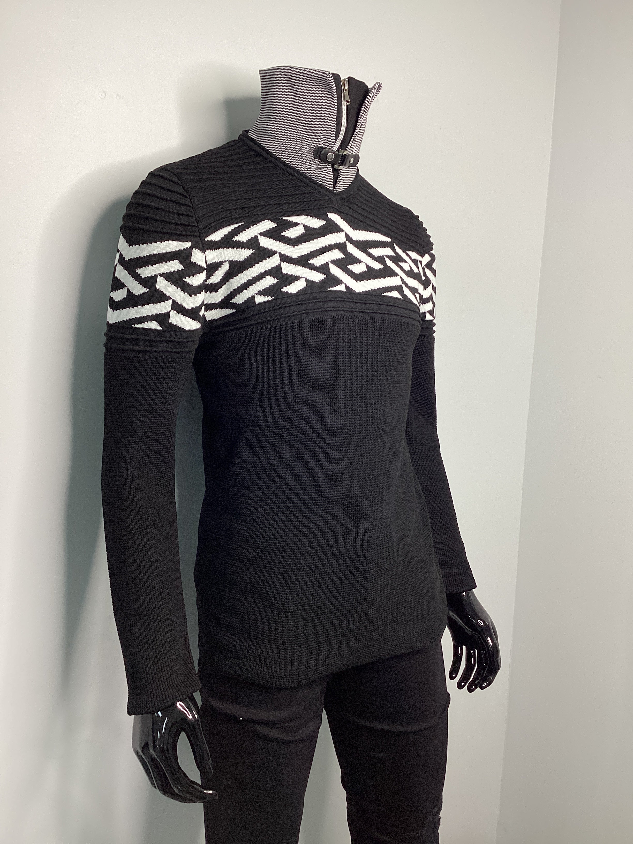 Quarter-Zip Buckle Detail High-Neck Sweater - Closet Space