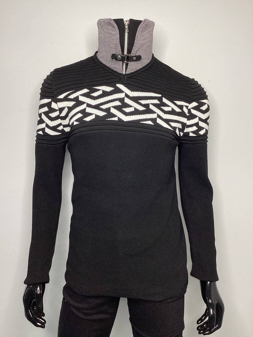 Quarter-Zip Buckle Detail High-Neck Sweater - Closet Space