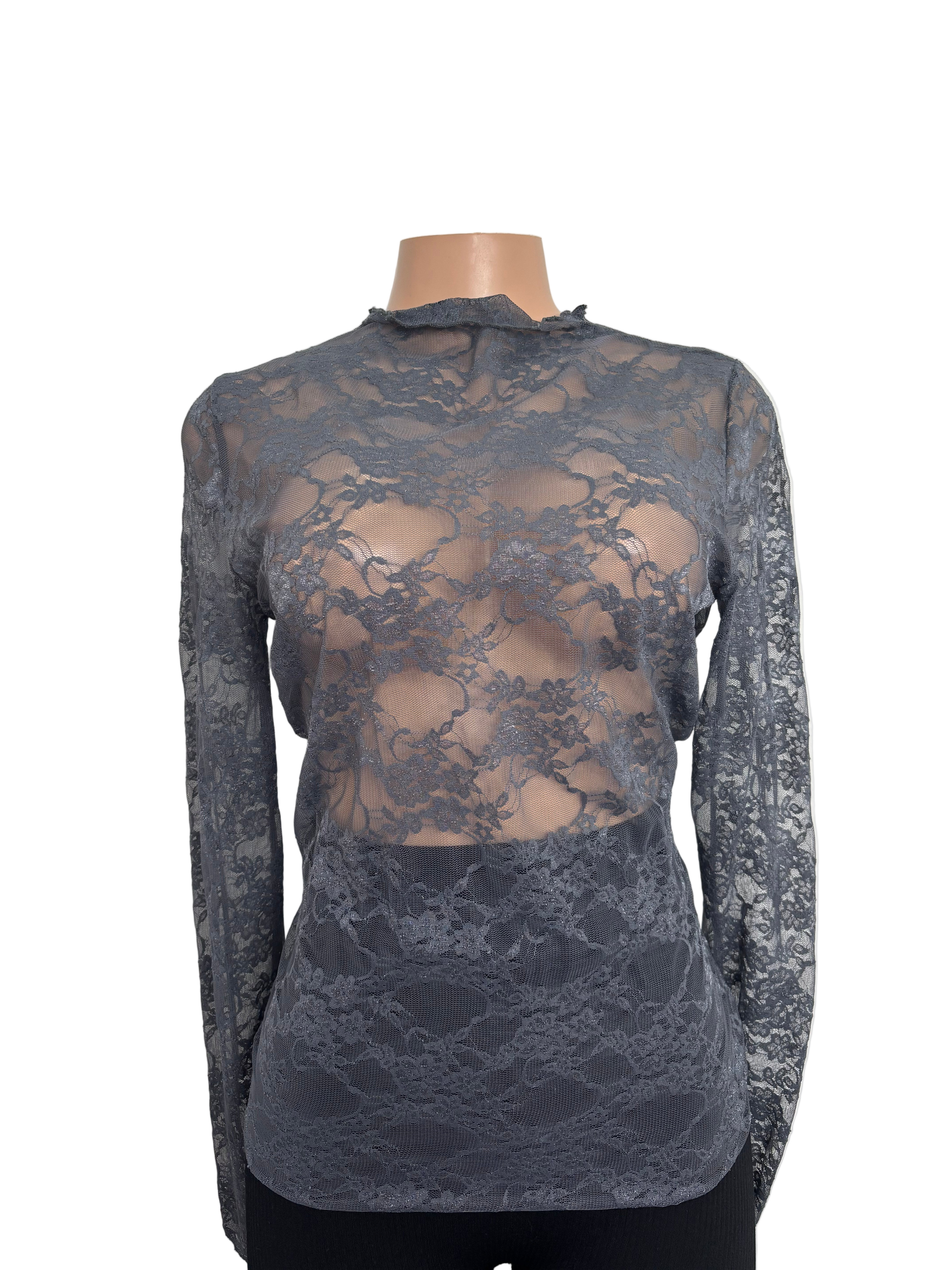 Sheer Black Lace Long Sleeve Top