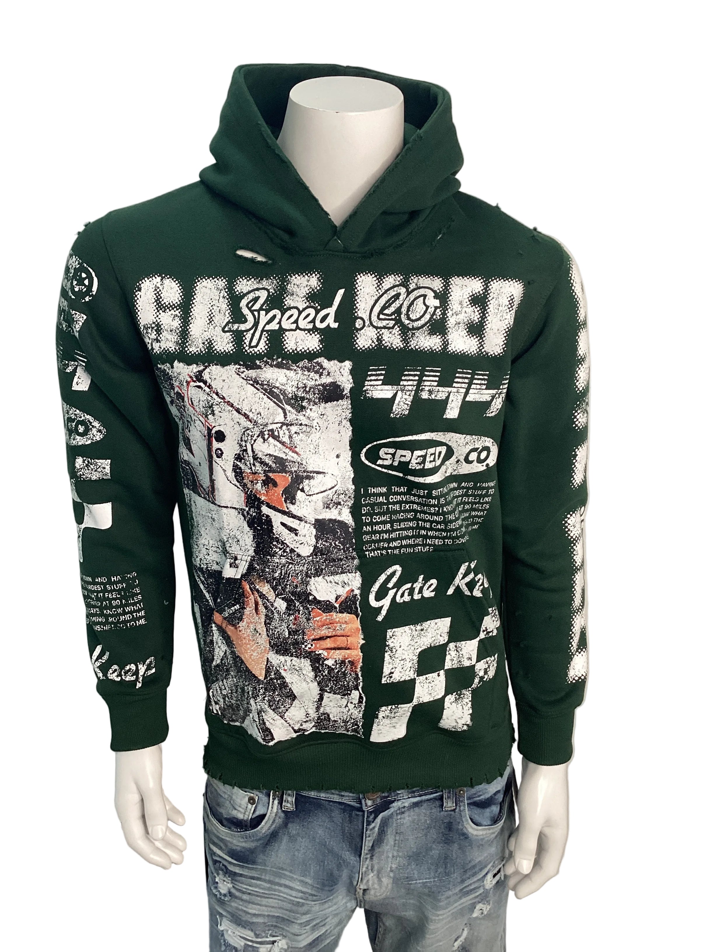 Gatekeep Racing Graphic Distressed Hoodie