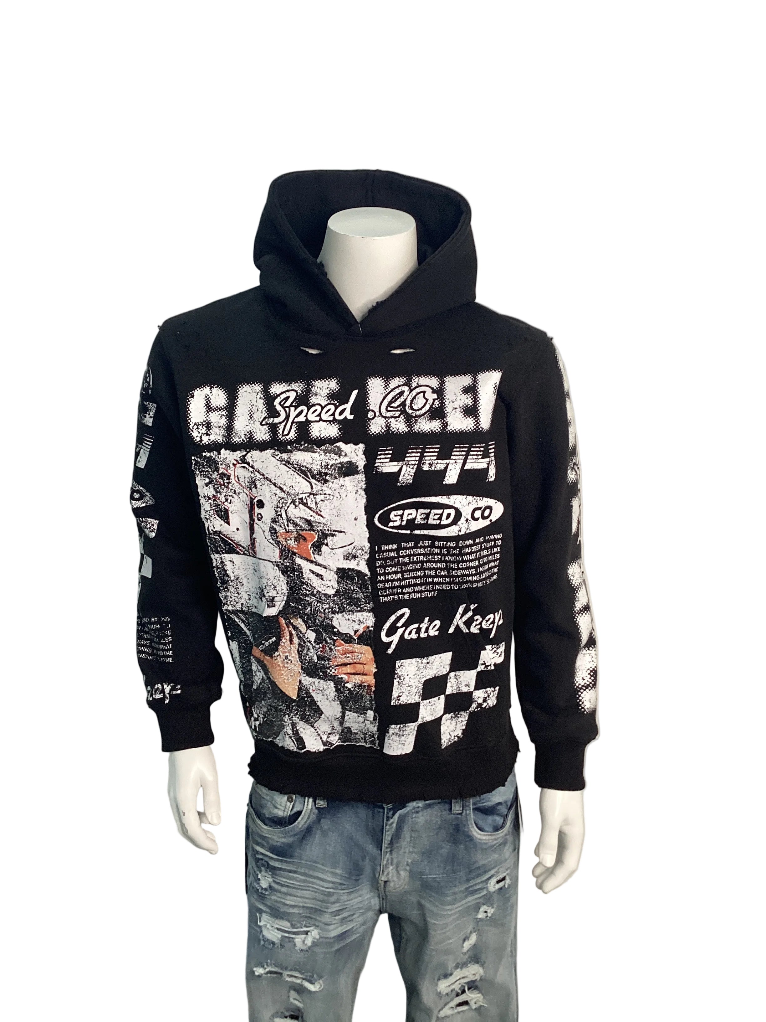 Gatekeep Racing Graphic Distressed Hoodie