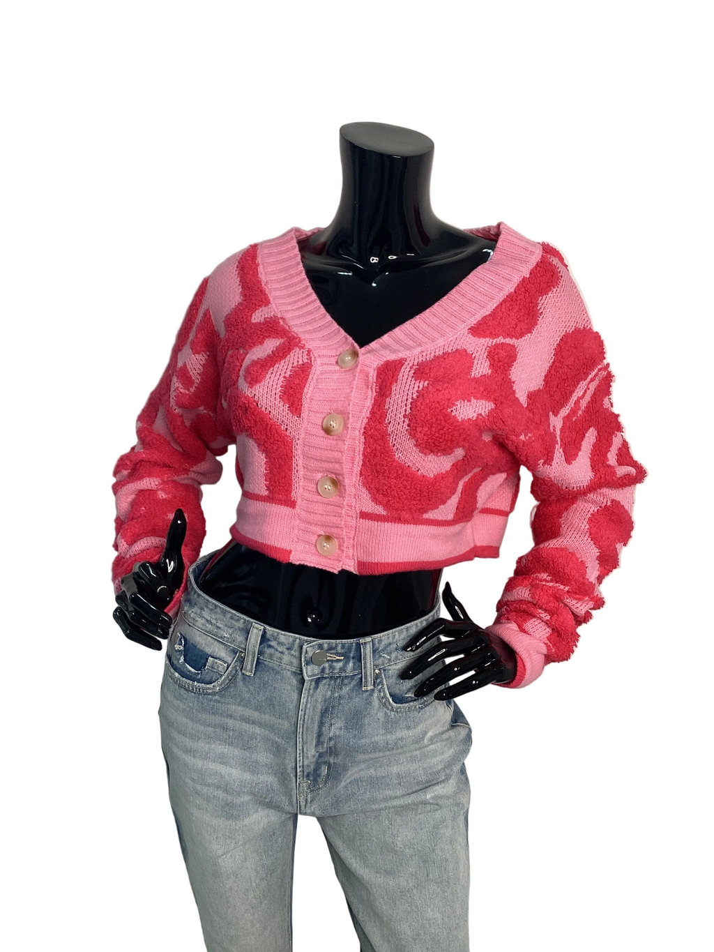 Textured Knit Cropped Cardigan Sweater