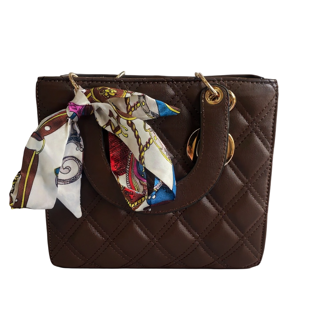 Quilted Top Handle Mini Tote Bag With Scarf Accent