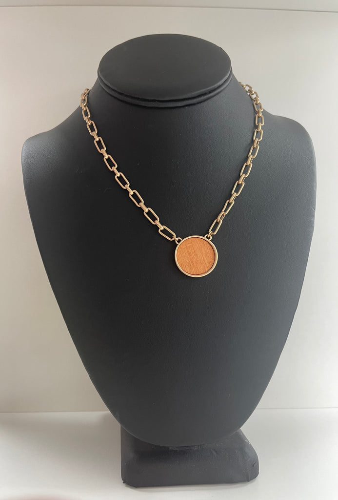 Round Wood Pendant Necklace - Closet Space