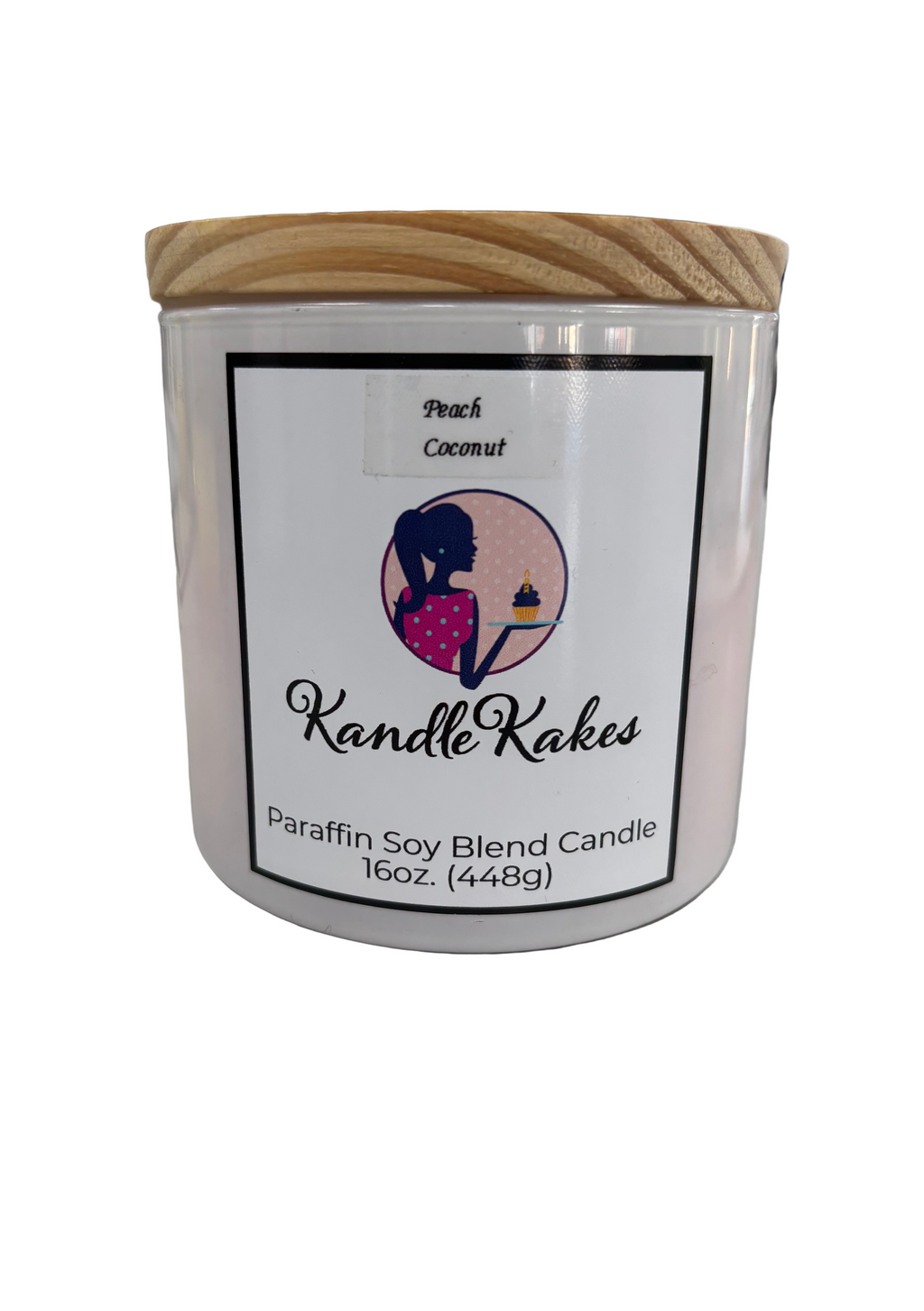 Kandle Kakes candle with wooden lid on a white background