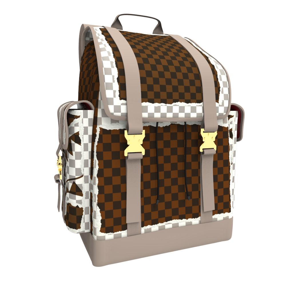 SPRAYGROUND - Cream And Brown Tear Check Monte Carlo Backpack