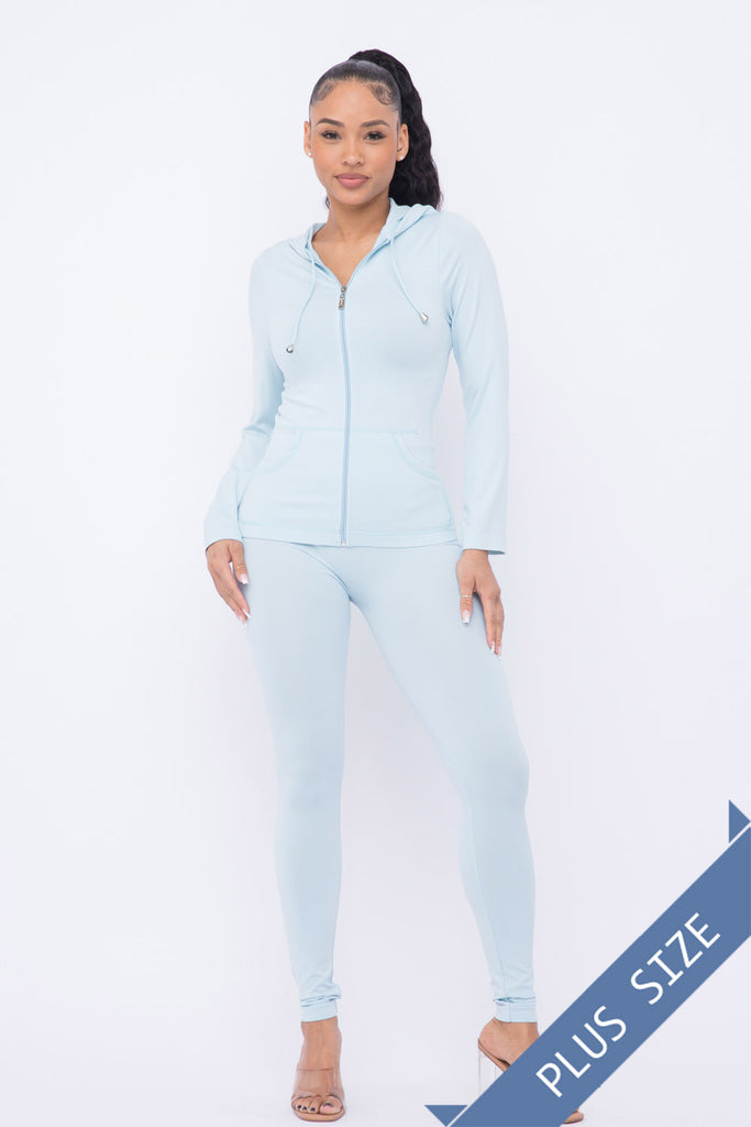 Curvy - Seamless Zip Up Hoodie Leggings Set - Closet Space