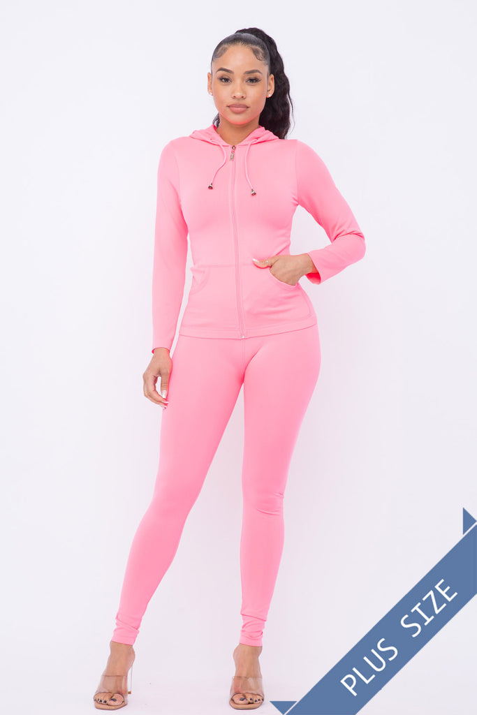 Curvy - Seamless Zip Up Hoodie Leggings Set - Closet Space