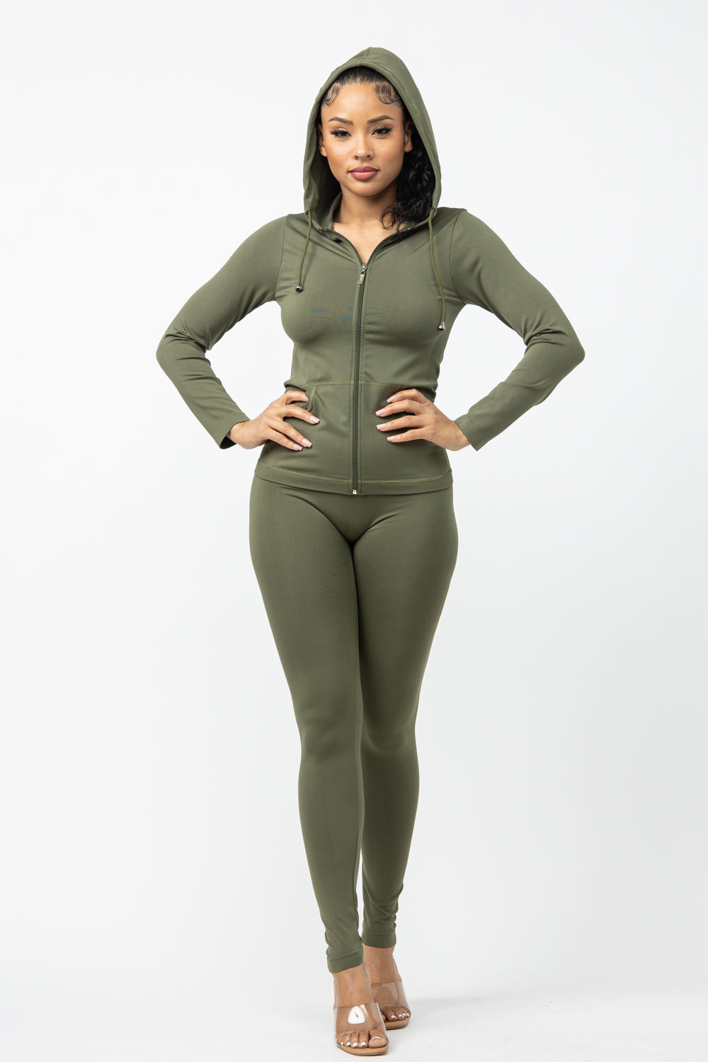 Seamless Zip Up Hoodie Leggings Set - Closet Space