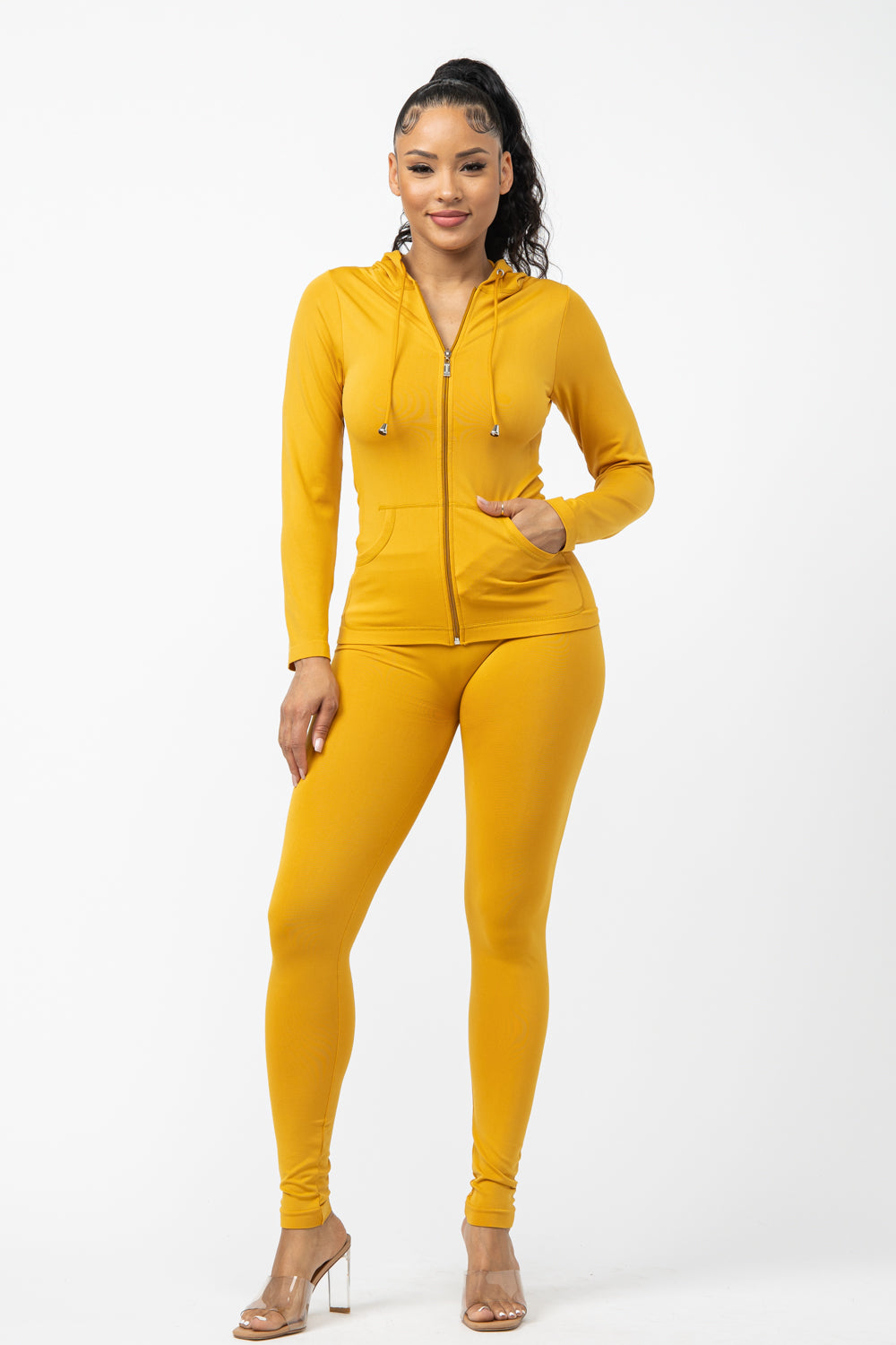 Seamless Zip Up Hoodie Leggings Set - Closet Space