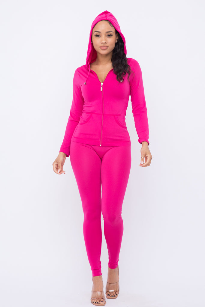 Seamless Zip Up Hoodie Leggings Set - Closet Space