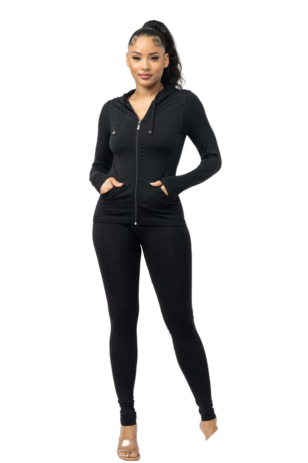 Curvy - Seamless Zip Up Hoodie Leggings Set