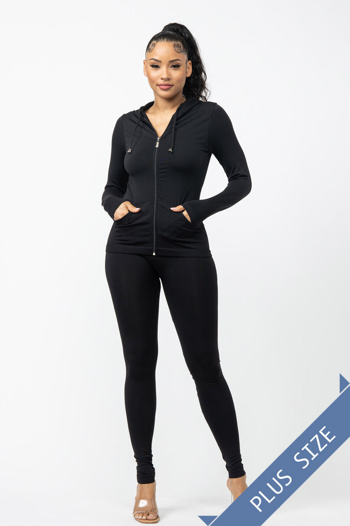 Curvy - Seamless Zip Up Hoodie Leggings Set - Closet Space