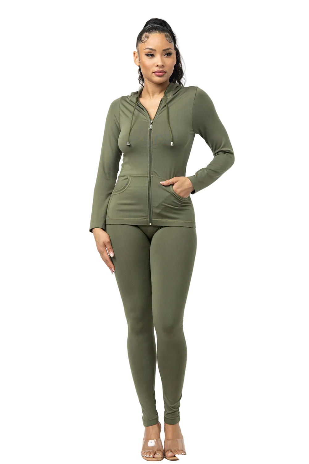 Curvy - Seamless Zip Up Hoodie Leggings Set